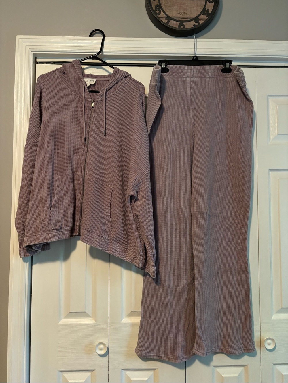 Olive & Oak Lavender Waffle Knit Jacket and Wide-Leg Pant Set